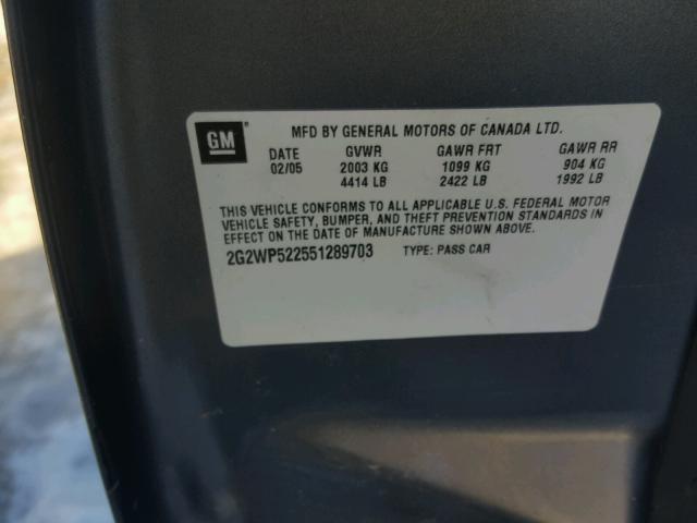 2G2WP522551289703 - 2005 PONTIAC GRAND PRIX GRAY photo 10