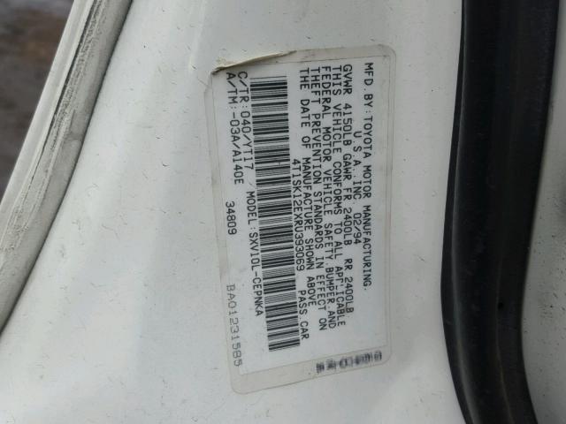 4T1SK12EXRU393069 - 1994 TOYOTA CAMRY LE WHITE photo 10