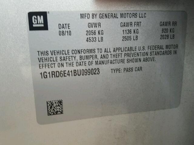 1G1RD6E41BU099023 - 2011 CHEVROLET VOLT SILVER photo 10