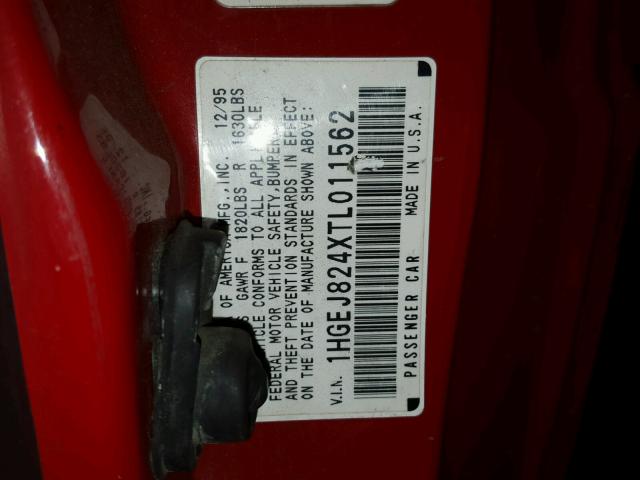 1HGEJ824XTL011562 - 1996 HONDA CIVIC EX წითელი ფოტო 10
