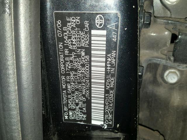 JTKKT624165000158 - 2006 TOYOTA SCION XA BLACK photo 10