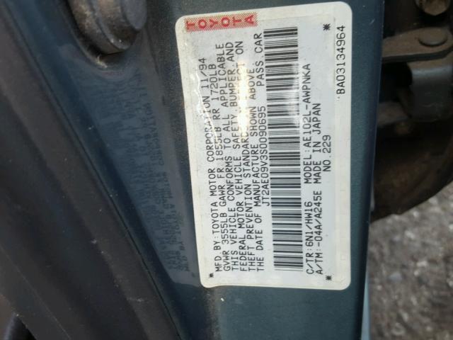 JT2AE09V3S0090695 - 1995 TOYOTA COROLLA BA GREEN photo 10