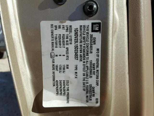 1GNDV23L15D234837 - 2005 CHEVROLET UPLANDER L 奶油色 照片 10