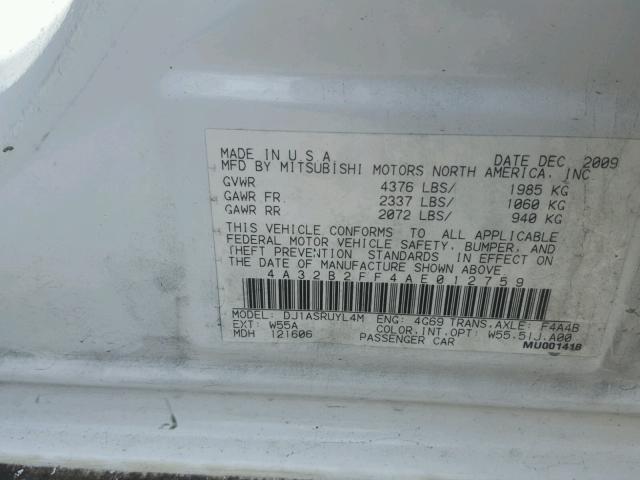 4A32B2FF4AE012759 - 2010 MITSUBISHI GALANT FE WHITE photo 10