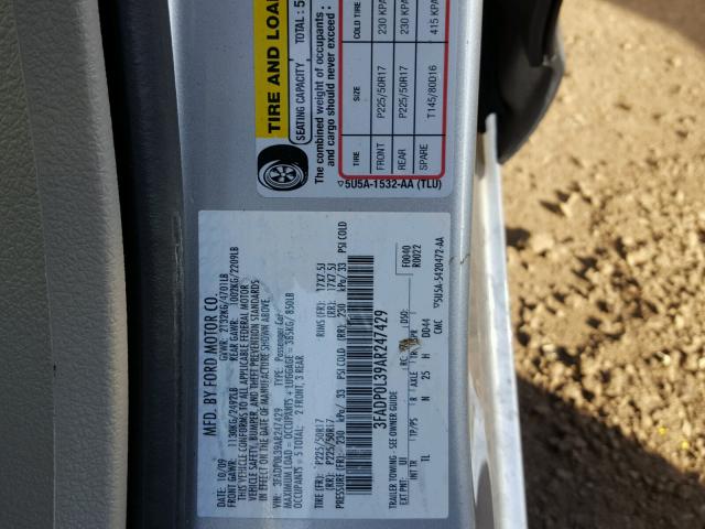 3FADP0L39AR247429 - 2010 FORD FUSION HYB SILVER photo 10