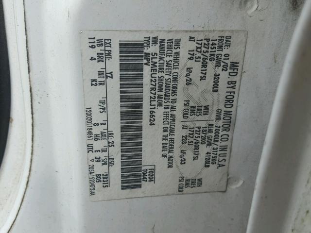 5LMEU27R72LJ16624 - 2002 LINCOLN NAVIGATOR 白色 照片 10