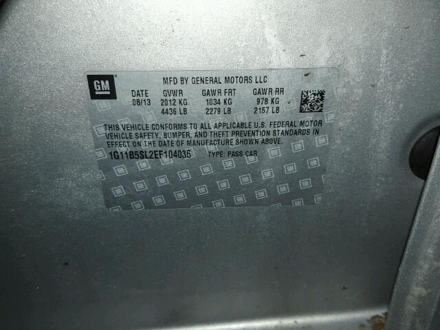 1G11B5SL2EF104036 - 2014 CHEVROLET MALIBU LS ვერცხლისფერი ფოტო 10