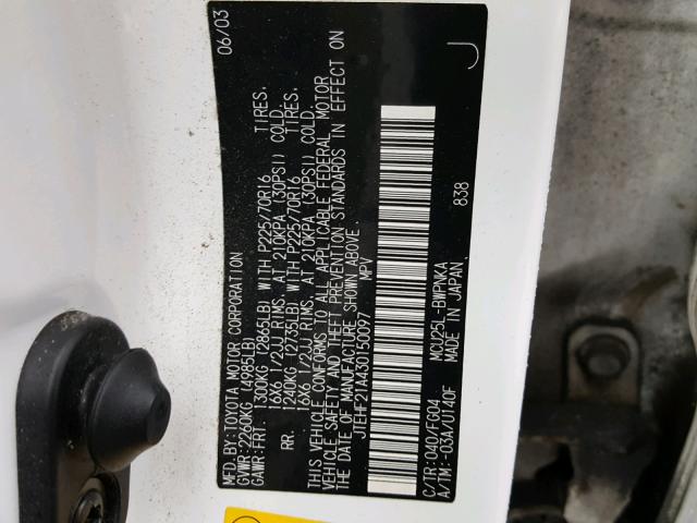 JTEHF21A430150097 - 2003 TOYOTA HIGHLANDER WHITE photo 10