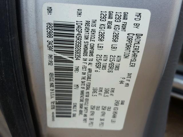 1D4GP45R35B268354 - 2005 DODGE CARAVAN SX SILVER photo 10