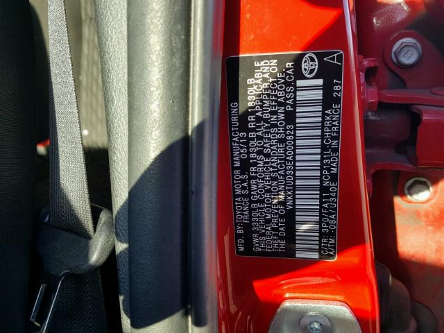 VNKKTUD33EA000823 - 2014 TOYOTA YARIS RED photo 10