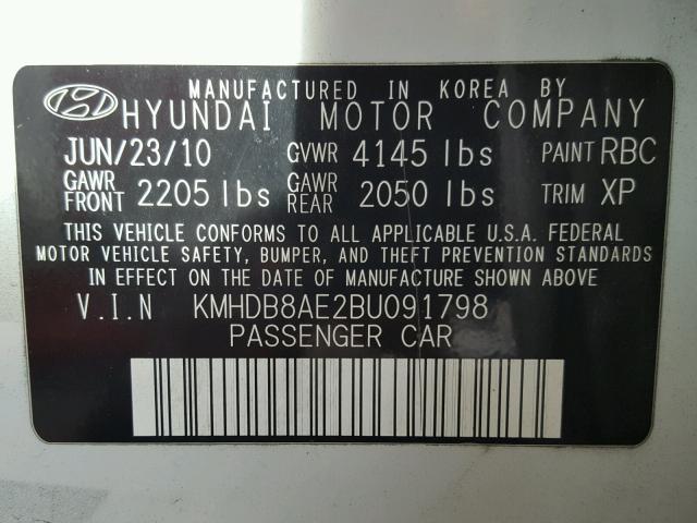 KMHDB8AE2BU091798 - 2011 HYUNDAI ELANTRA TO WHITE photo 10