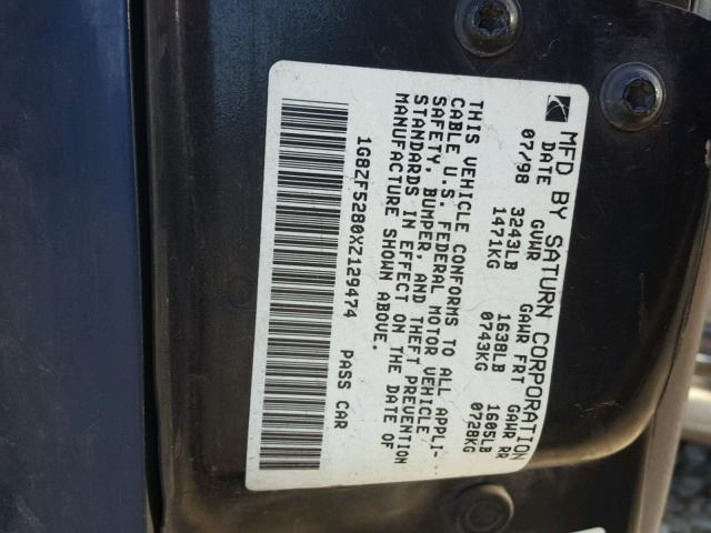 1G8ZF5280XZ129474 - 1999 SATURN SL BLUE photo 10