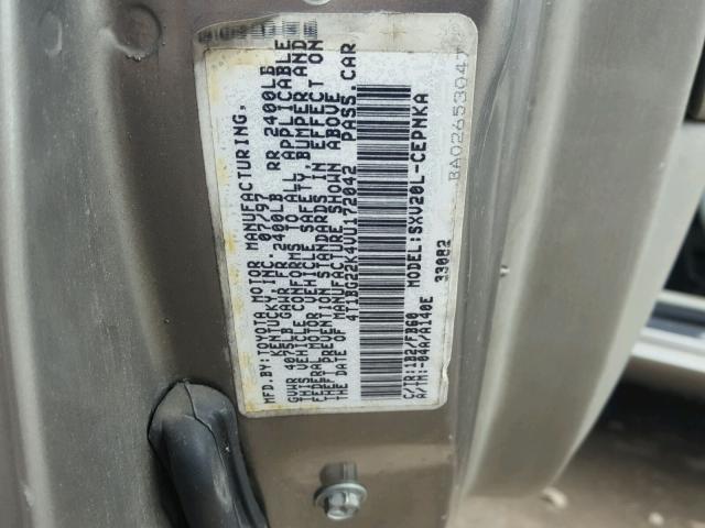 4T1BG22K4VU172042 - 1997 TOYOTA CAMRY CE GRAY photo 10