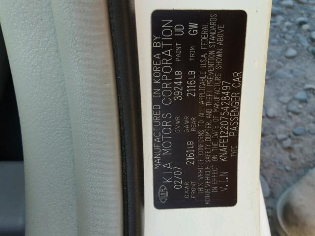 KNAFE122075428497 - 2007 KIA SPECTRA EX WHITE photo 10