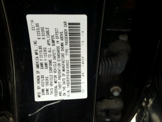 1HGCR2F81EA169832 - 2014 HONDA ACCORD EXL BLACK photo 10