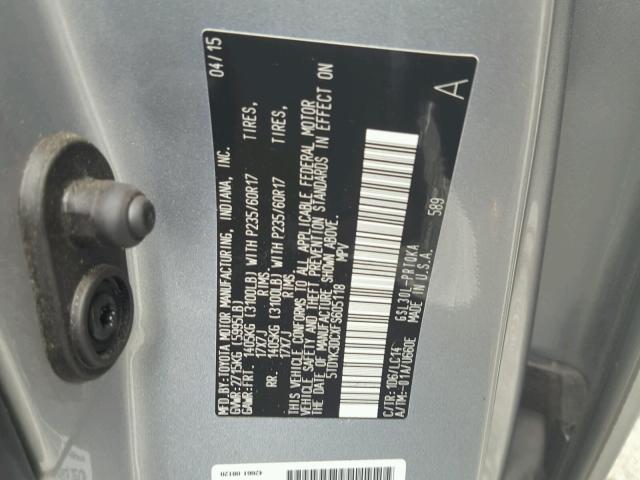 5TDYK3DCXFS605118 - 2015 TOYOTA SIENNA XLE SILVER photo 10