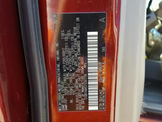 5TDBT48A57S281708 - 2007 TOYOTA SEQUOIA LI RED photo 10