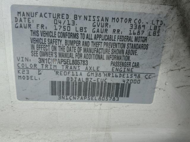 3N1CN7AP5EL805783 - 2014 NISSAN VERSA S SILVER photo 10