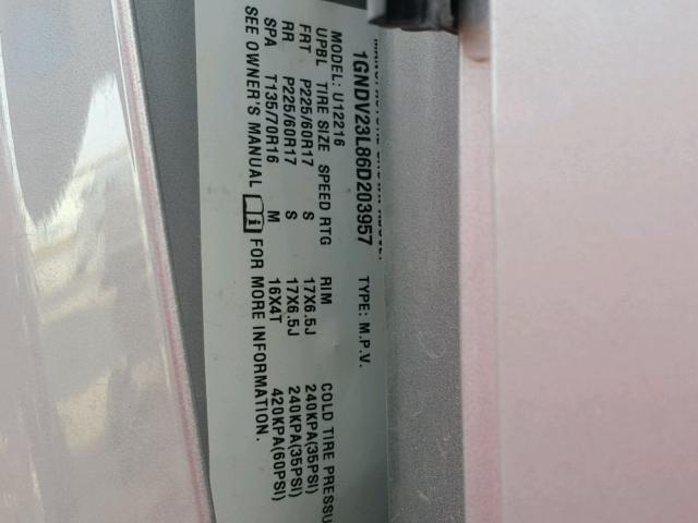 1GNDV23L86D203957 - 2006 CHEVROLET UPLANDER L 银色 照片 10