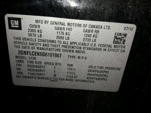 2GNFLCEK6D6101867 - 2013 CHEVROLET EQUINOX LS BLACK photo 10