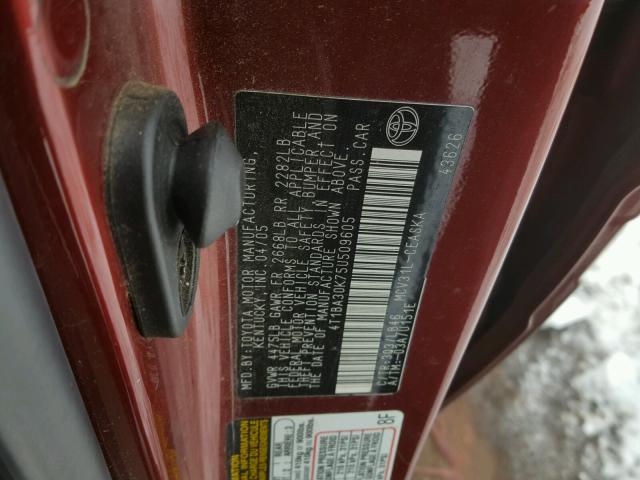 4T1BA30K75U509605 - 2005 TOYOTA CAMRY SE RED photo 10