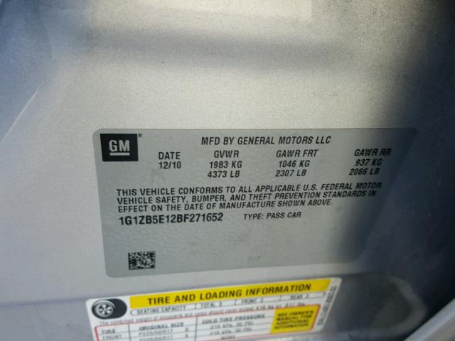 1G1ZB5E12BF271652 - 2011 CHEVROLET MALIBU LS SILVER photo 10