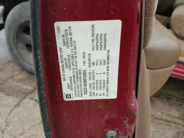 1GCCS19X5W8150032 - 1998 CHEVROLET S TRUCK S1 RED photo 10