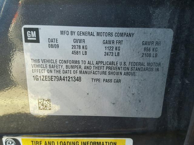 1G1ZE5E79A4121348 - 2010 CHEVROLET MALIBU LTZ ნაცრისფერი ფოტო 10