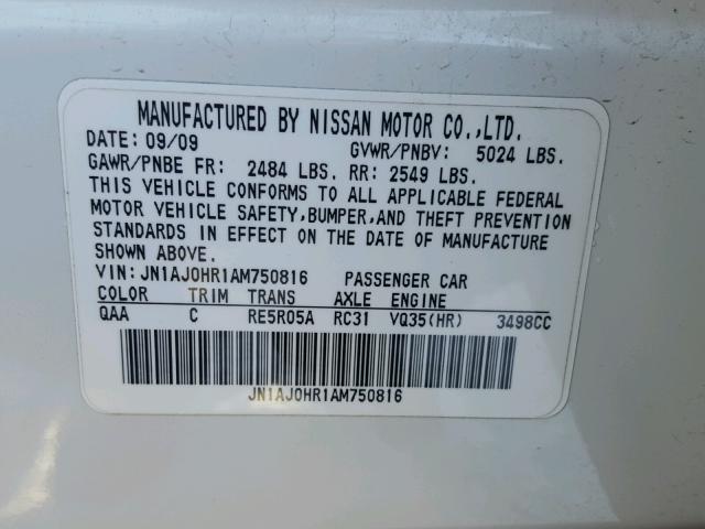 JN1AJ0HR1AM750816 - 2010 INFINITI EX35 BASE WHITE photo 10