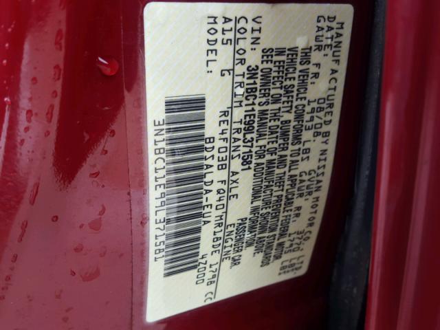 3N1BC11E99L371581 - 2009 NISSAN VERSA S RED photo 10