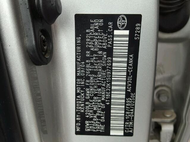 4T1BE32K15U977699 - 2005 TOYOTA CAMRY LE SILVER photo 10