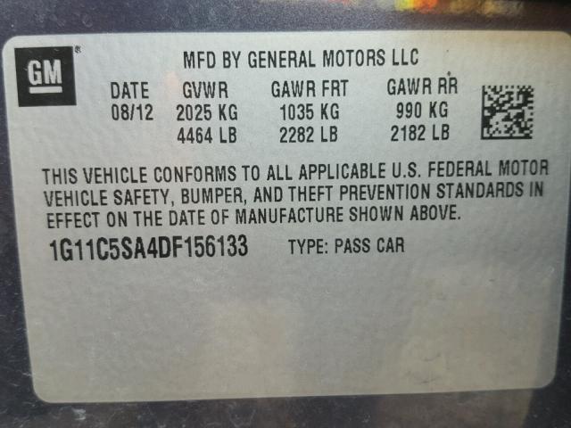 1G11C5SA4DF156133 - 2013 CHEVROLET MALIBU 1LT 蓝色 照片 10