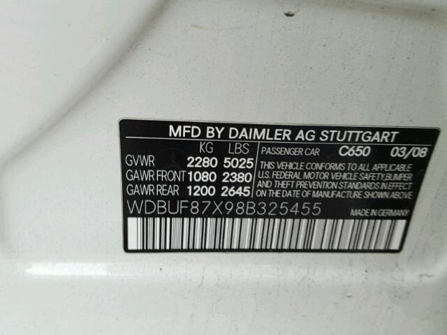 WDBUF87X98B325455 - 2008 MERCEDES-BENZ E 350 4MAT WHITE photo 10