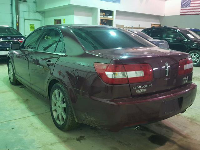 3LNHM28T07R622301 - 2007 LINCOLN MKZ BURGUNDY photo 3