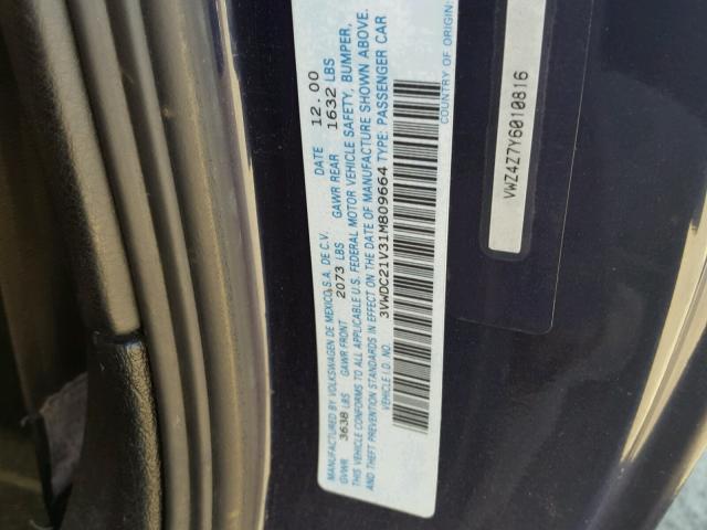 3VWDC21V31M809664 - 2001 VOLKSWAGEN CABRIO GLX 蓝色 照片 10