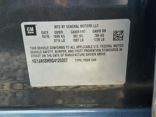 1G1JA5SH5G4125007 - 2016 CHEVROLET SONIC LS CHARCOAL photo 10
