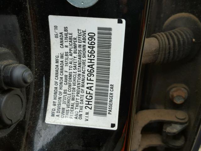 2HGFA1F96AH564690 - 2010 HONDA CIVIC EXL BLACK photo 10