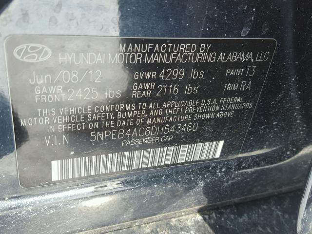 5NPEB4AC6DH543460 - 2013 HYUNDAI SONATA GLS BLUE photo 10