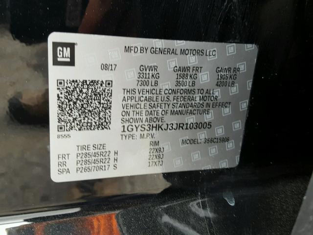 1GYS3HKJ3JR103005 - 2018 CADILLAC ESCALADE E BLACK photo 10