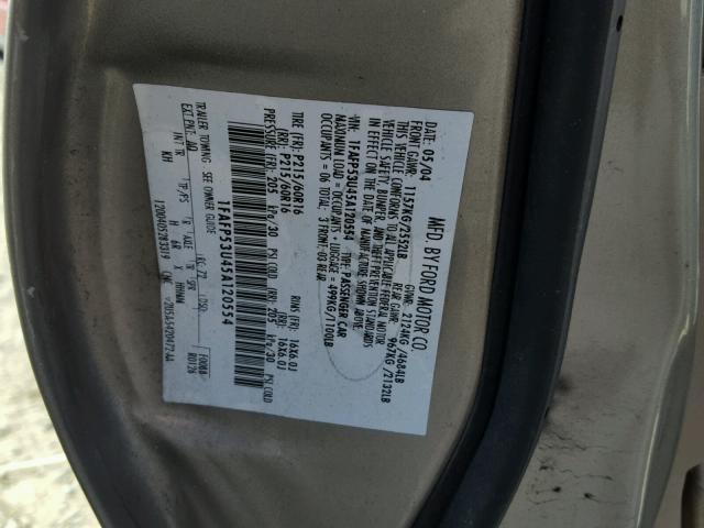 1FAFP53U45A120554 - 2005 FORD TAURUS SE GOLD photo 10