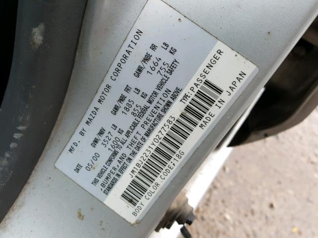 JM1BJ2231Y0277583 - 2000 MAZDA PROTEGE ES 银色 照片 10