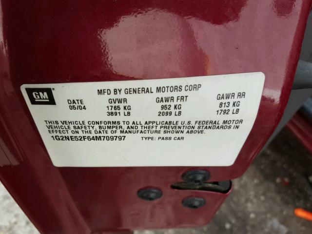 1G2NE52F64M709797 - 2004 PONTIAC GRAND AM S BURGUNDY photo 10