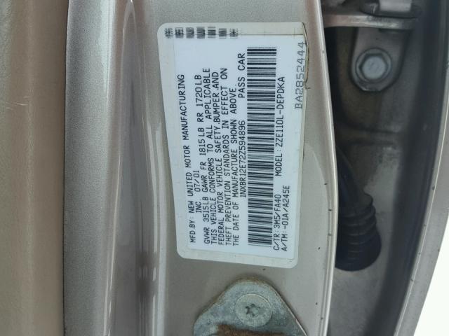 1NXBR12E72Z594896 - 2002 TOYOTA COROLLA CE TAN photo 10