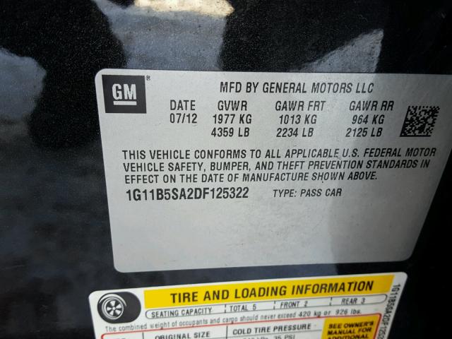 1G11B5SA2DF125322 - 2013 CHEVROLET MALIBU LS BLACK photo 10