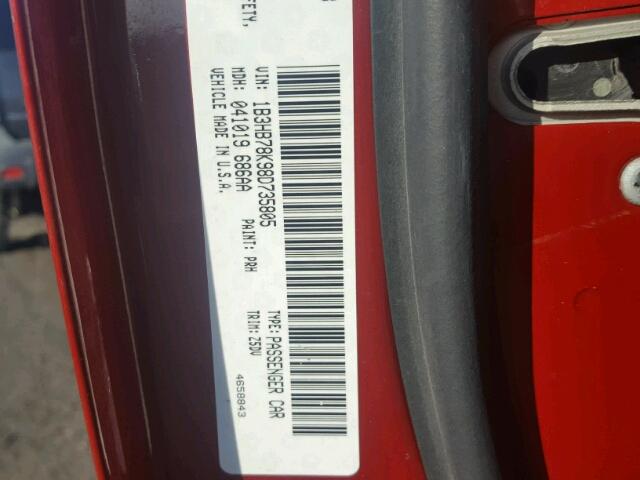 1B3HB78K98D735805 - 2008 DODGE CALIBER R/ RED photo 10