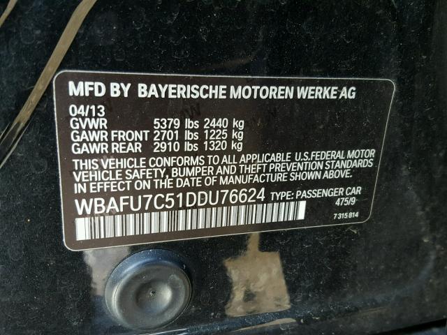 WBAFU7C51DDU76624 - 2013 BMW 535 XI Черный фото 10