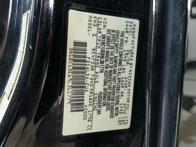 3N1BC13E69L361779 - 2009 NISSAN VERSA S BLACK photo 10