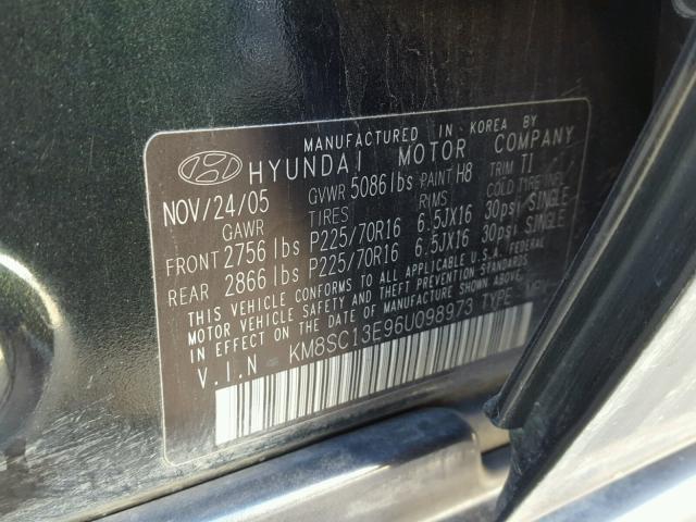 KM8SC13E96U098973 - 2006 HYUNDAI SANTA FE G GREEN photo 10