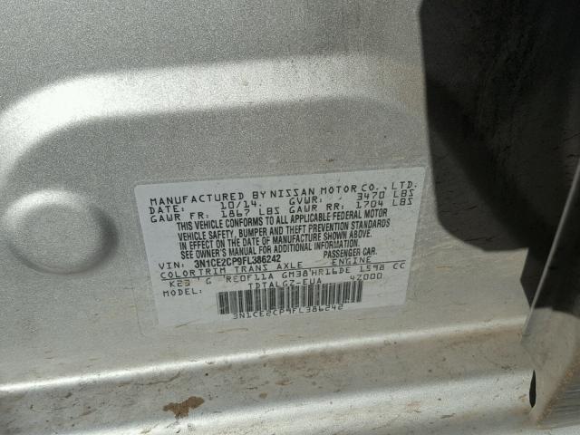 3N1CE2CP9FL386242 - 2015 NISSAN VERSA NOTE SILVER photo 10