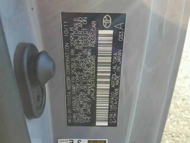 JTKJF5C71C3030645 - 2012 TOYOTA SCION TC 灰色 照片 10